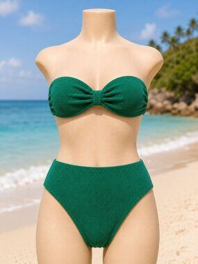 Shade & Shore XL Green Textured High-Waist Bikini Set With removable Strap
